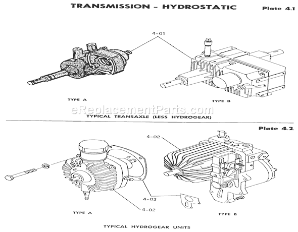 Toro 1-0100 (1971) Lawn Tractor 4.000 Transmission-Hydrostatic-4.000 Complete Assy. Hydro. Trans. (plate 4.1, 4.2) Diagram