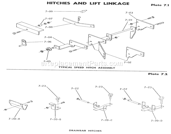 Toro 1-0100 (1971) Lawn Tractor 7.000 Hitches And Lift Linkage-7.000 Speed Hitch Assembly (plate 7.1) Diagram