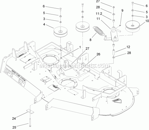 Toro 105-6174 (240000001-240999999) 52in Mower Service Kit, 100 Series Z Master, 2004 Idler and Pulley Assembly Diagram