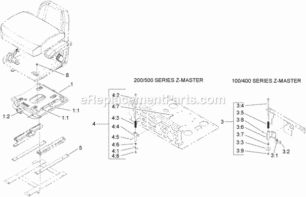 Toro 107-1892 Standard Suspension Seat Kit, Compact And Mid-size Z Master Mowers Suspension Seat Kit Assembly No. 107-1892 Diagram