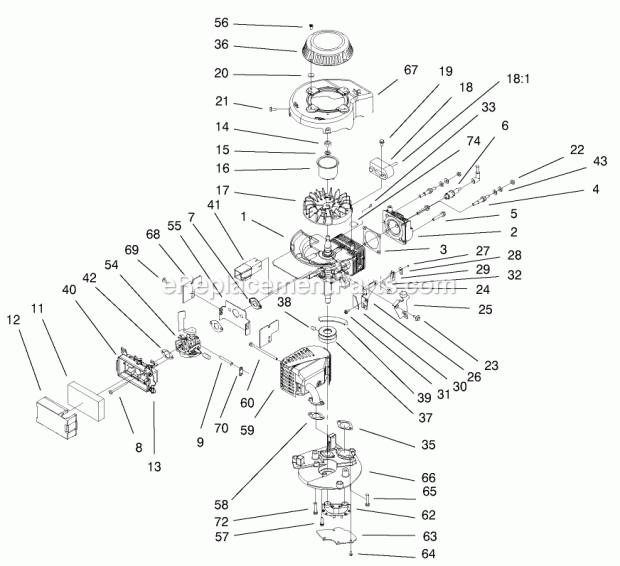 Toro 11002 (200000001-200999999) 53cm Lawnmower, 2000 Engine Assembly Diagram