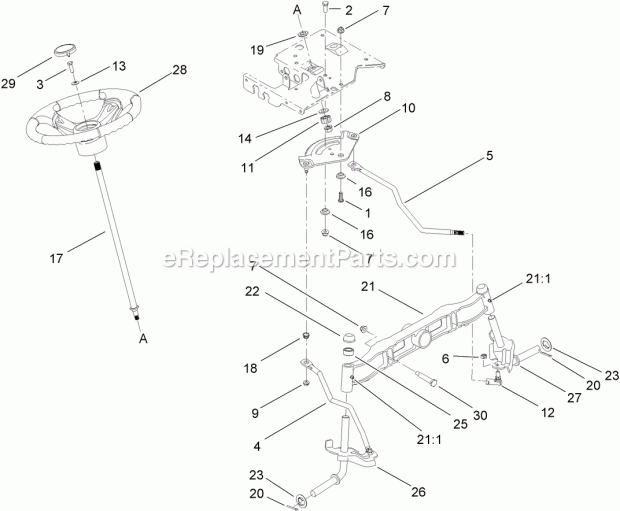 Toro 13AL60RG044 (1L107H10100-) Garden Tractor Steering Shaft and Front Axle Assembly Diagram