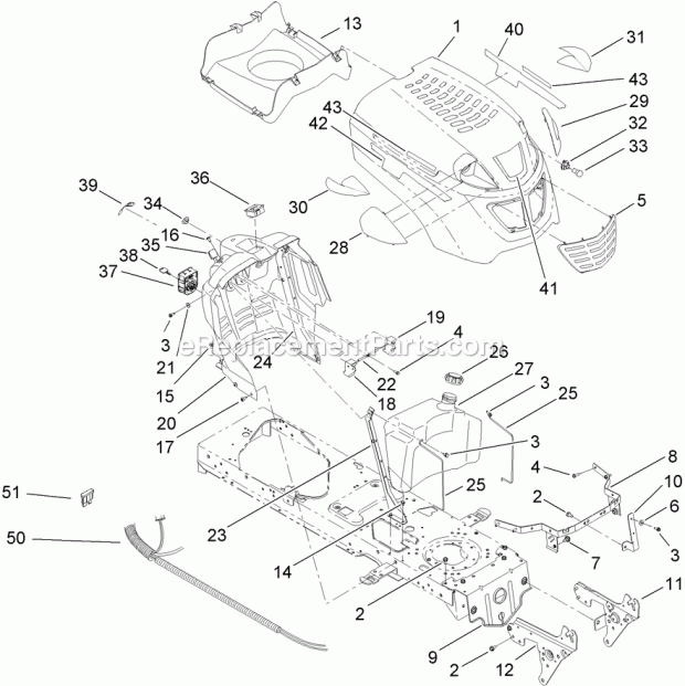 Toro 13AL60RG048 (1L107H10100-) Lx426 Lawn Tractor, 2008 Fuel Tank, Hood and Dash Assembly Diagram