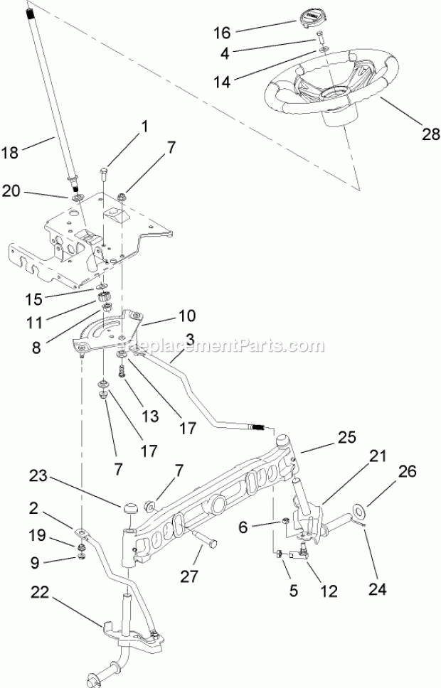 Toro 13AP60RP744 (1A096B50000-) LX500 Lawn Tractor Serial No. 1A096B50000 And Up Steering Shaft and Front Axle Assembly Diagram