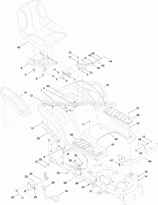 Toro 13AP61RH048 (1C108H20348-) Lx468 Lawn Tractor, 2008 Seat, Fender and Deck Lift Assembly Diagram