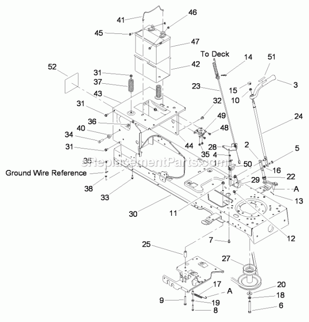 Toro 13AT61RH044 (1L137H10100-) Lx466 Lawn Tractor, 20081l137h10100 - Frame, Battery and Pto Assembly Diagram