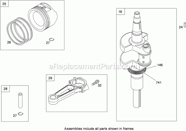 Toro 13AT61RH544 (1-) Lx466 Lawn Tractor, 2008 Crankshaft, Piston, Ring and Connecting Rod Assembly Briggs and Stratton 407777-0550-B1 Diagram