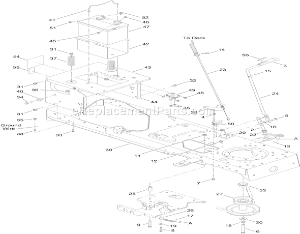 Toro 13AX61RG848 (1A019H10001-1A309H19999)(2009) Lawn Tractor Frame, Battery and Manual Pto Assembly Diagram