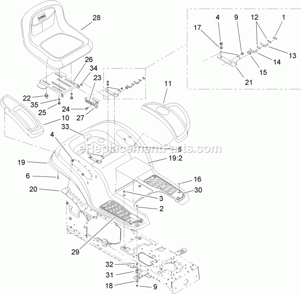 Toro 13AX61RH744 (1A117H10393-) Lx465 Lawn Tractor, 2007 Seat and Fender Assembly Diagram