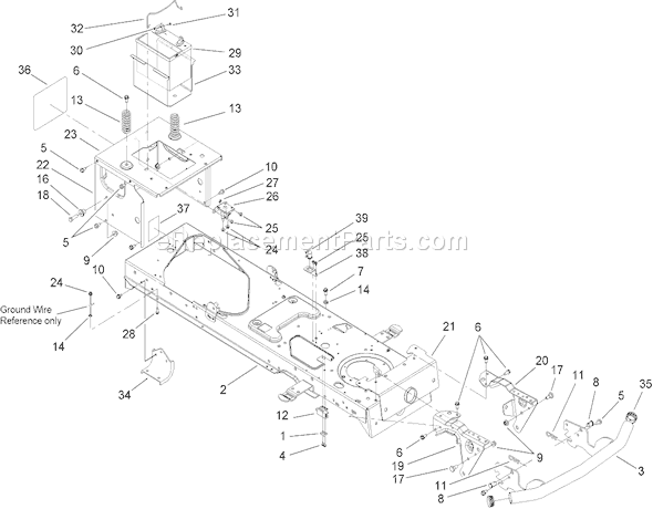 Toro 14AK81RK544 (1A186H30000)(2006) Lawn Tractor Frame and Battery Assembly Diagram