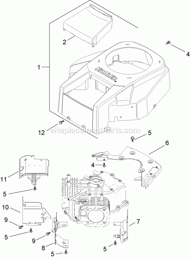 Toro 14AK81RK744 (1A186H30000-) Lawn Tractor Blower Housing and Baffle Assembly Kohler Sv735-0011 Diagram