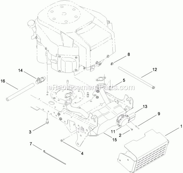 Toro 14AQ81RP544 (1-) Lawn Tractor Engine and Muffler Assembly Diagram