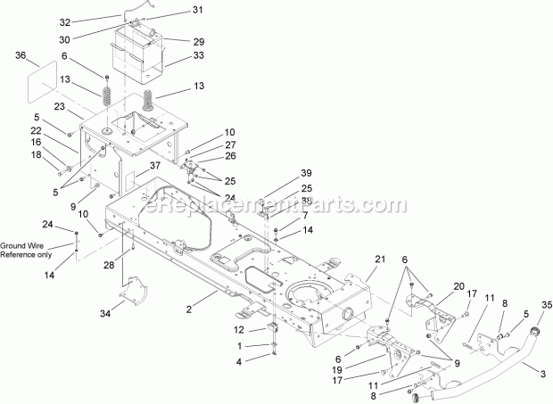 Toro 14AQ81RP744 (1A136H30000-) Lawn Tractor Frame and Battery Assembly Diagram