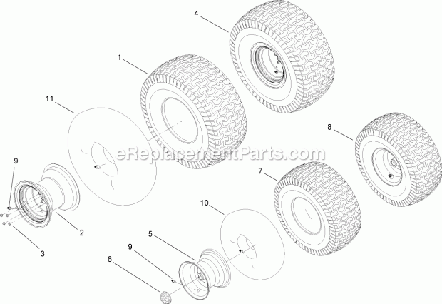 Toro 14AQ81RP744 (1A136H30000-) Lawn Tractor Front and Rear Wheel Assembly Diagram