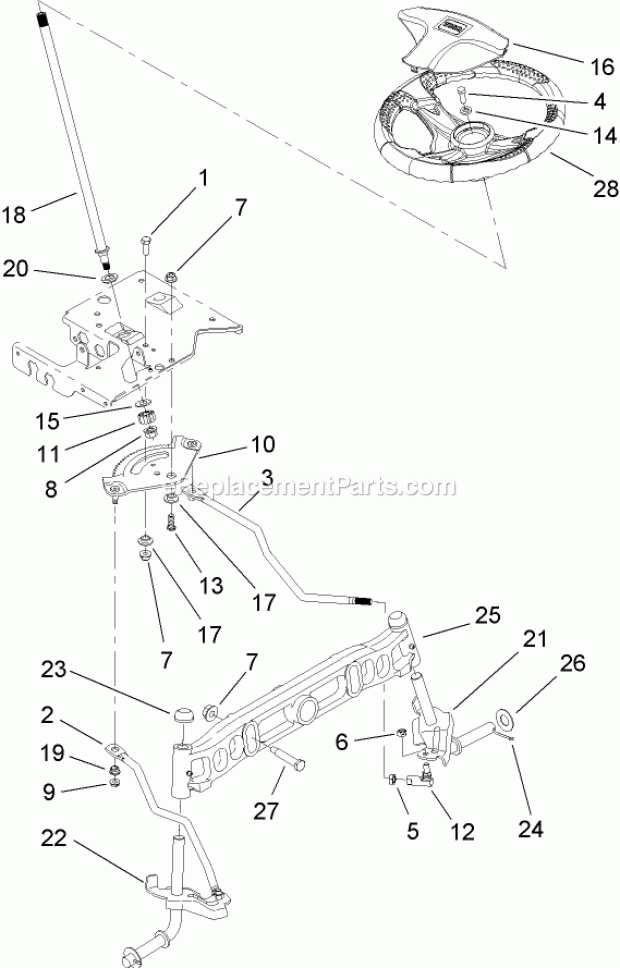 Toro 14AQ81RP744 (1A136H30000-) Lawn Tractor Steering Shaft and Front Axle Assembly Diagram