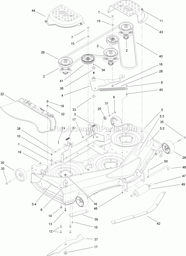 Toro 14AQ81RP744 (1A136H30000-) Lawn Tractor Deck Assembly Diagram