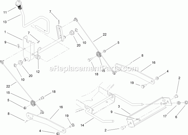 Toro 14AQ81RP744 (1A136H30000-) Lawn Tractor Deck Lift Arm Assembly Diagram