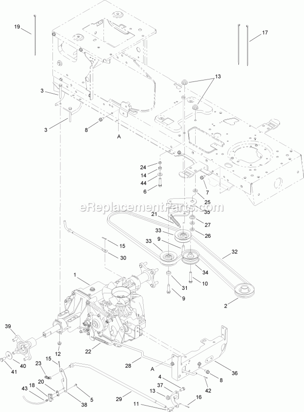 Toro 14AQ81RP748 (1B087H30130-) Lawn Tractor Transmission, Belt and Pulley Assembly Diagram