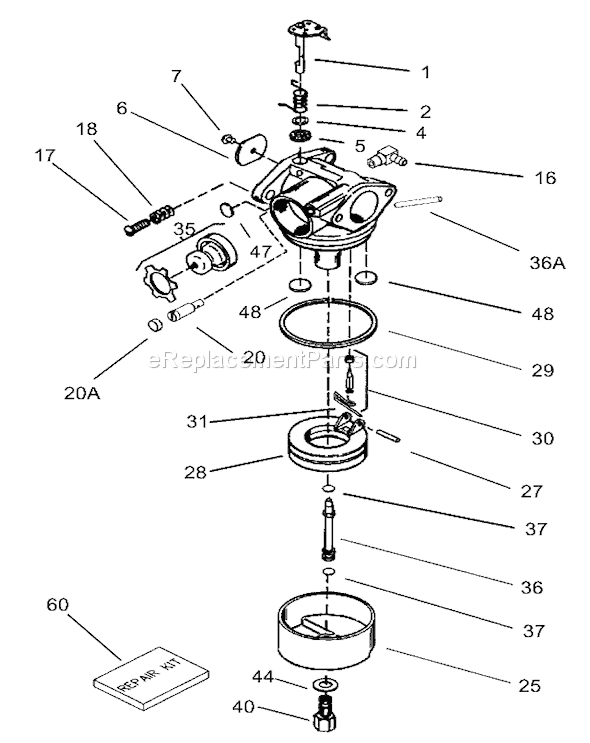 Toro 20005 (250000001-250999999)(2005) Lawn Mower Carburetor Assembly No. 640303 Tecumseh Lv195ea-362003b Diagram