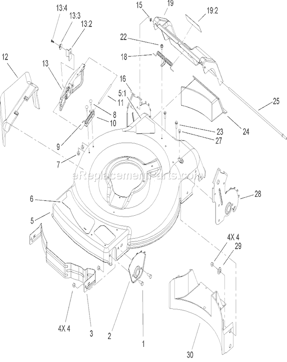 Toro 20005 (250000001-250999999)(2005) Lawn Mower Deck, Side Chute and Rear Door Assembly Diagram