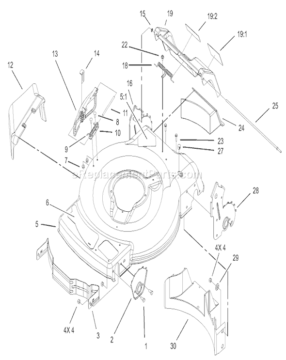 Toro 20008 (230000001-230999999)(2003) Lawn Mower Deck, Side Chute, and Rear Door Assembly Diagram