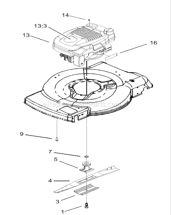 Toro 20009 (230000001-230999999)(2003) Lawn Mower Engine and Blade Assembly Diagram