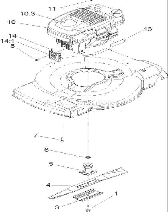Toro 20009 (270000001-270999999)(2007) Lawn Mower Engine and Blade Assembly Diagram