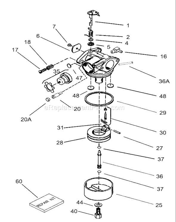 Toro 20012 (230000001-230999999)(2003) Lawn Mower Carburetor Assembly No. 640303 Tecumseh Model No. Lev120-362003a Diagram