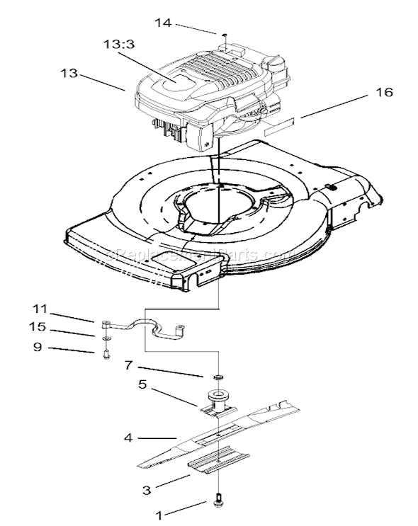 Toro 20012 (230000001-230999999)(2003) Lawn Mower Engine and Blade Assembly Diagram