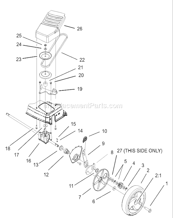 Toro 20012 (230000001-230999999)(2003) Lawn Mower Front Axle and Transmission Assembly Diagram