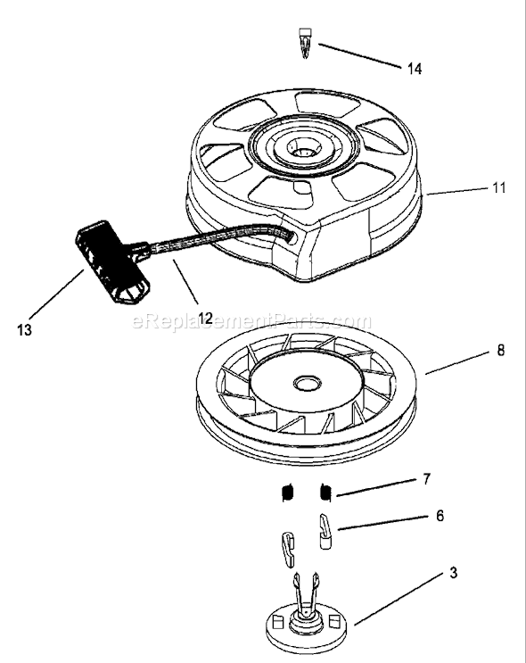 Toro 20012 (240000001-240999999)(2004) Lawn Mower Recoil Starter Assembly No. 590739 Tecumseh Model No. Lv195-362006b Diagram