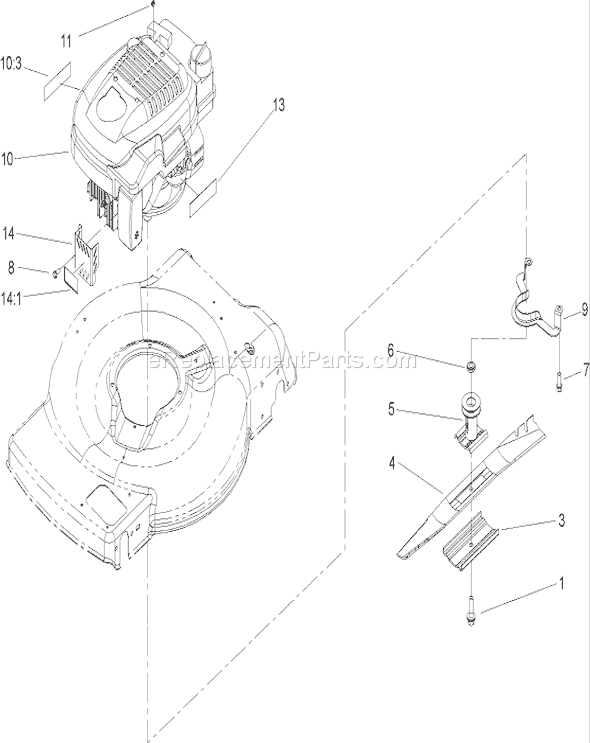 Toro 20012 (240000001-240999999)(2004) Lawn Mower Engine and Blade Assembly Diagram