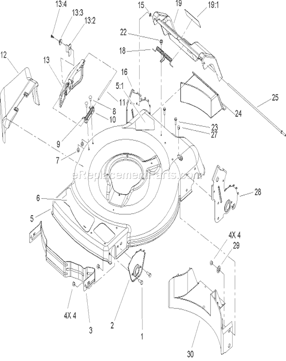 Toro 20016 (250000001-250999999)(2005) Lawn Mower Deck, Side Chute, and Rear Door Assembly Diagram