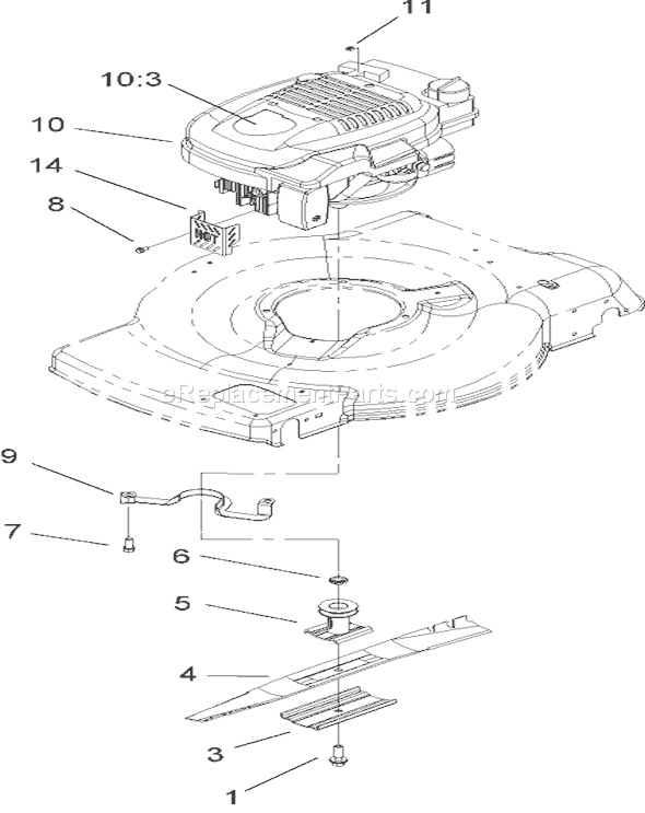 Toro 20016 (250000001-250999999)(2005) Lawn Mower Engine and Blade Assembly Diagram