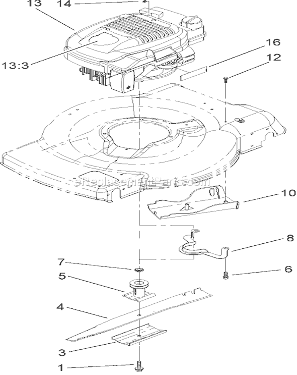 Toro 20017 (230000001-230999999)(2003) Lawn Mower Engine and Blade Assembly Diagram