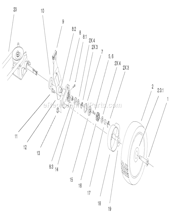 Toro 20022 (210000001-210999999)(2001) Lawn Mower Gear Case & Wheel Assembly Diagram