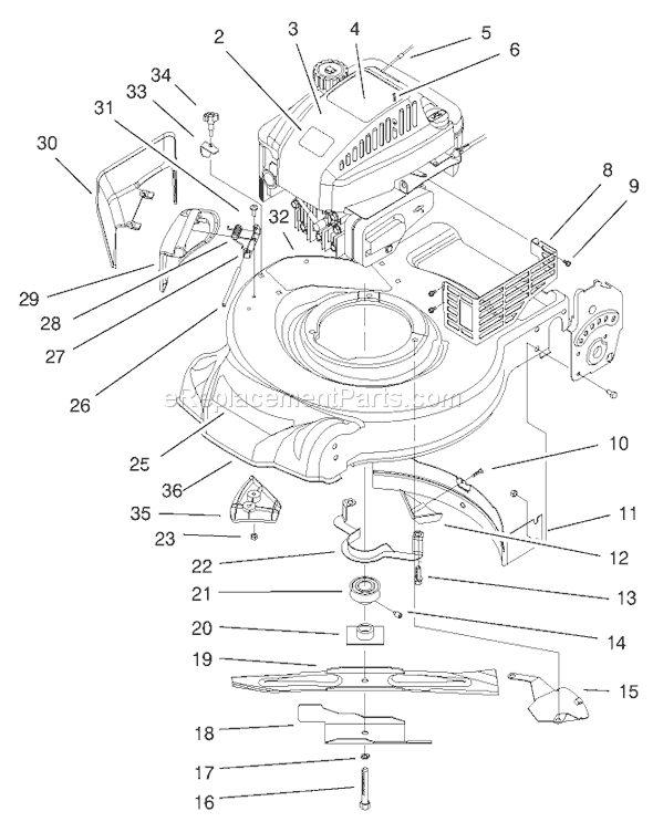 Toro 20022 (9900001-9999999)(1999) Lawn Mower Engine & Blade Assembly Diagram