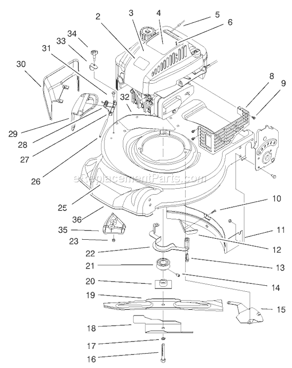 Toro 20023 (200000001-200999999)(2000) Lawn Mower Engine & Blade Assembly Diagram