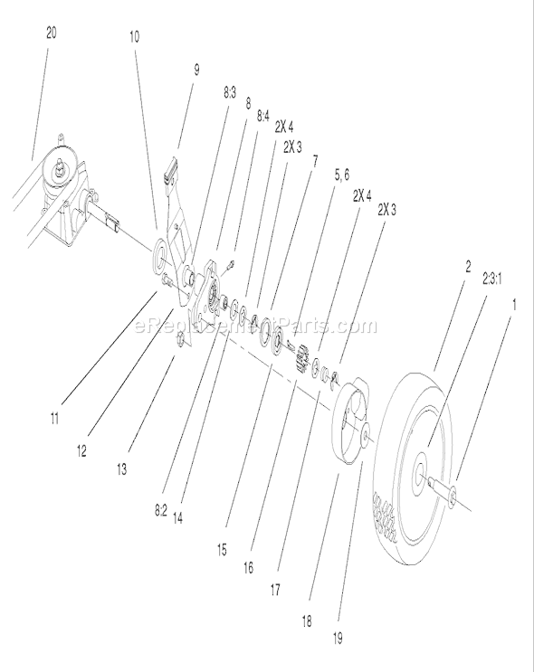 Toro 20037 (220000001-220999999)(2002) Lawn Mower Gear Case and Wheel Assembly Diagram