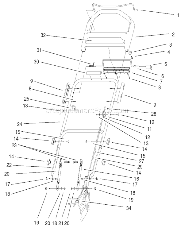 Toro 20040 (200000001-200999999)(2000) Lawn Mower Handle and Control Assembly Diagram
