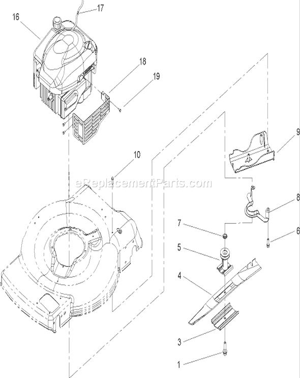 Toro 20041 (250000001-250999999)(2005) Lawn Mower Engine and Blade Assembly Diagram