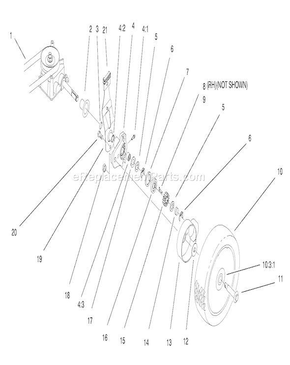 Toro 20043 (9900001-9999999)(1999) Lawn Mower Gear Case and Wheel Assembly Diagram