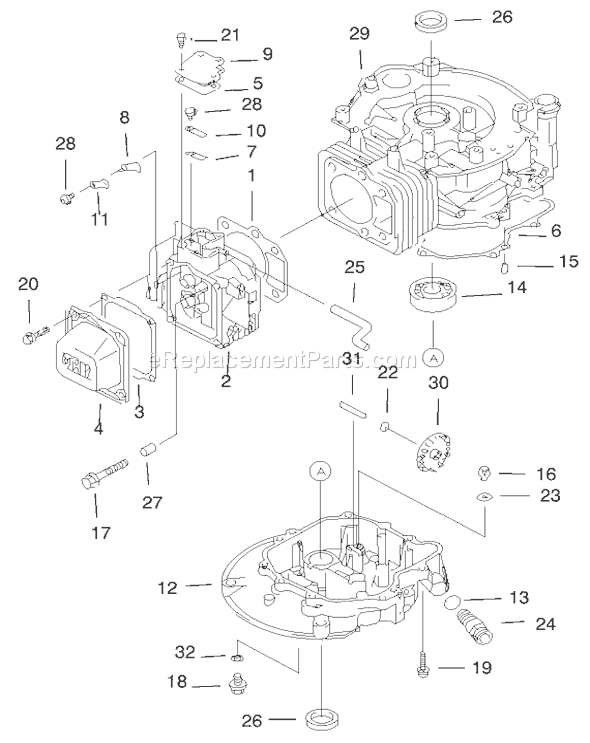Toro 20046 (200000001-200999999)(2000) Lawn Mower Cylinder & Crankcase Assembly Diagram