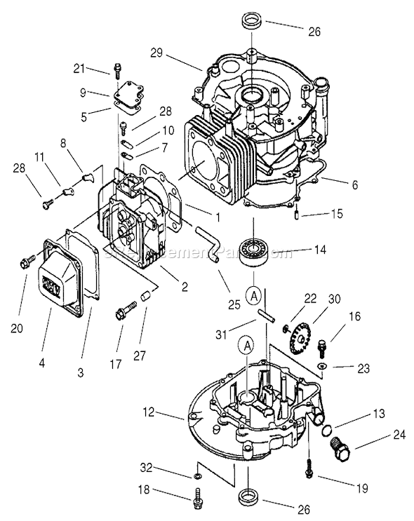 Toro 20046 (210000001-210999999)(2001) Lawn Mower Cylinder/Crankcase Assembly Diagram