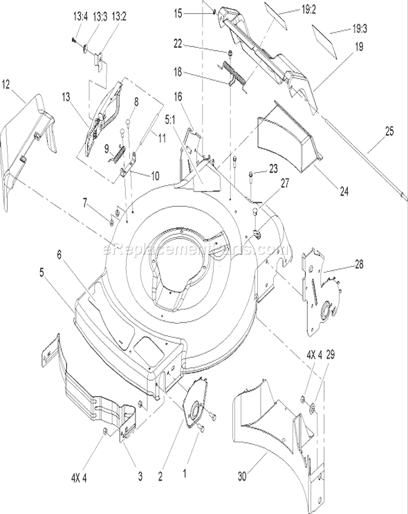 Toro 20049 (250000001-250999999)(2005) Lawn Mower Deck, Side Chute and Rear Door Assembly Diagram