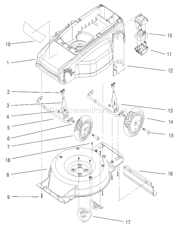 Toro 20052 (200000001-200999999)(2000) Lawn Mower Deck, Liner and Wheel Assembly Diagram