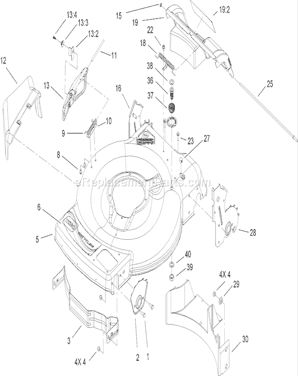 Toro 20066 (270000001-270999999)(2007) Lawn Mower Deck, Side Chute and Rear Door Assembly Diagram