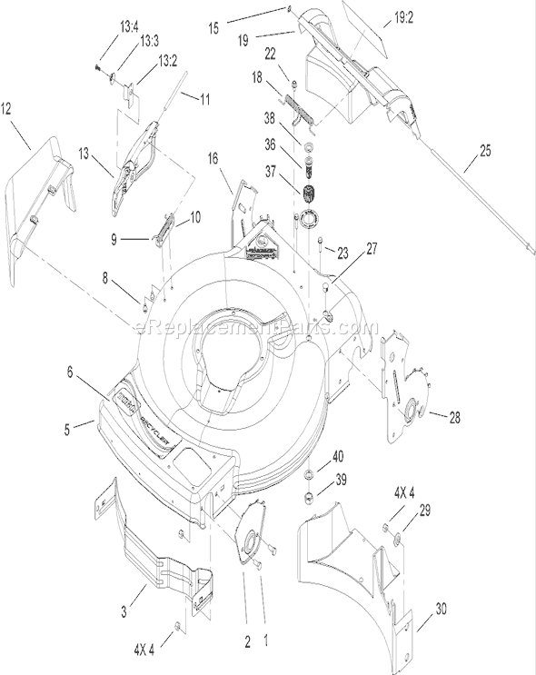 Toro 20073 (270000001-270999999)(2007) Lawn Mower Deck, Side Chute and Rear Door Assembly Diagram