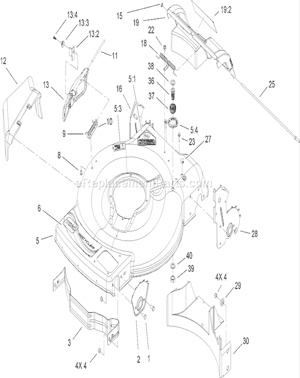 Toro 20076 (270000001-270999999)(2007) Lawn Mower Deck, Side Chute and Rear Door Assembly Diagram