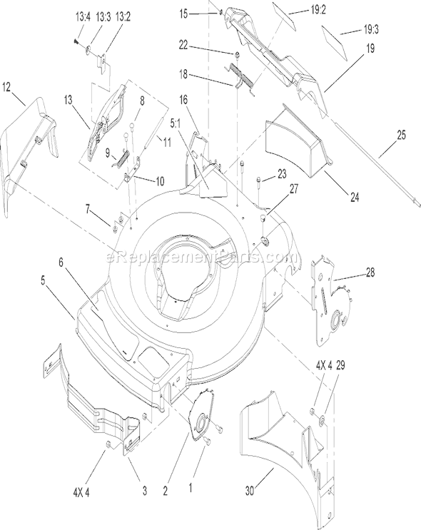Toro 20079 (260000001-260999999)(2006) Lawn Mower Deck, Side Chute and Rear Door Assembly Diagram